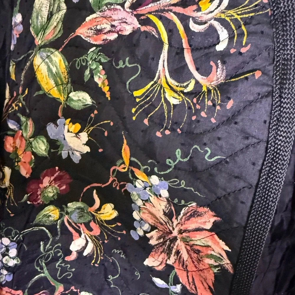 Vintage Bar I Black Quilted Floral Jacket Medium Boho Art To Wear Cottagecore
